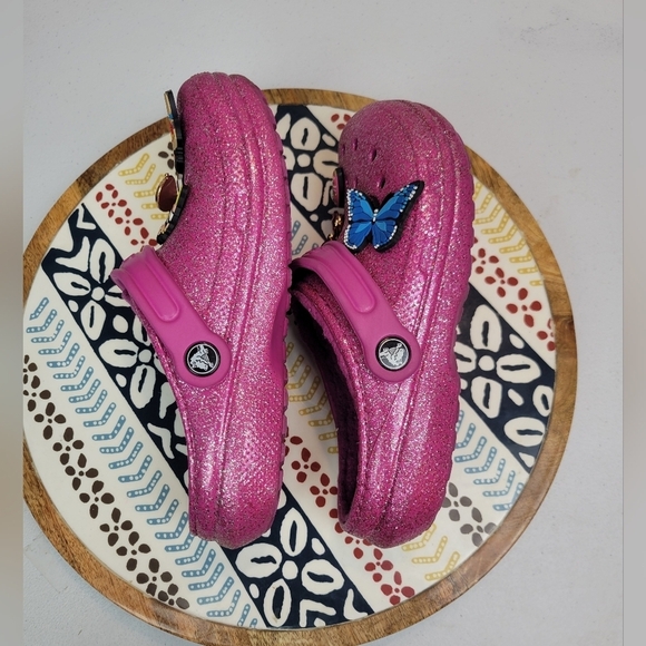 Unisex Taffy Pink glitter clog Girl Size 3 with valuable fun  charms - Picture 7 of 10